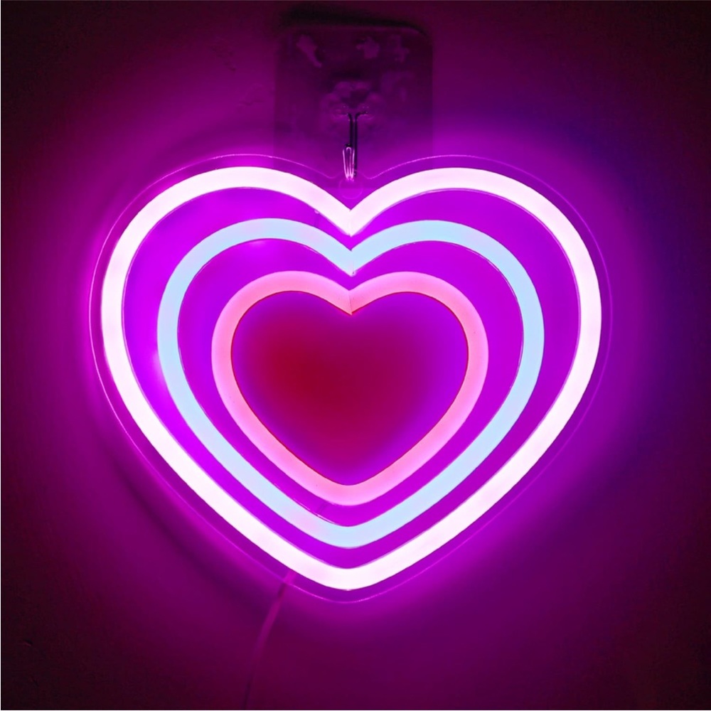 Neon Purple Pink Heart Valentines Love Retro 90s Party Festival LED USB Light - Picture 6 of 6